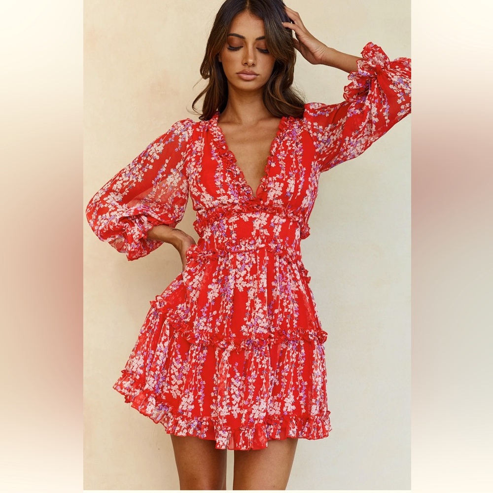 Floral Red Dress Sz M